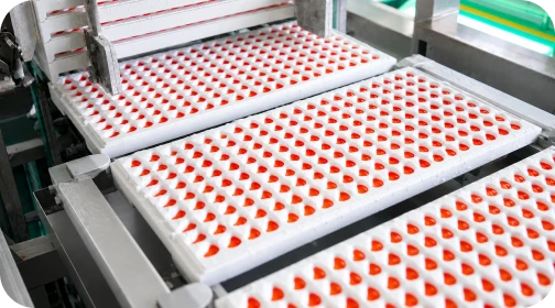 Gummy molding line with starch mogul trays for custom shapes
